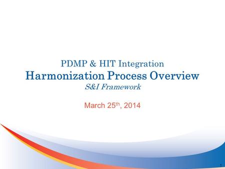 PDMP & HIT Integration Harmonization Process Overview S&I Framework March 25 th, 2014 1.