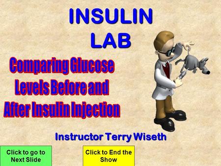 INSULIN LAB Instructor Terry Wiseth Click to go to Next Slide Click to End the Show.