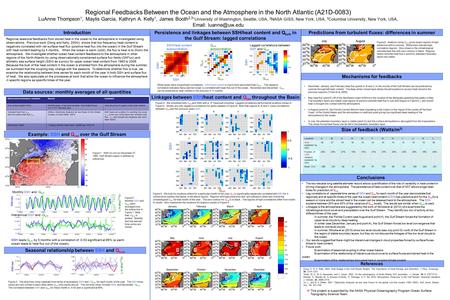 Regional Feedbacks Between the Ocean and the Atmosphere in the North Atlantic (A21D-0083) LuAnne Thompson 1, Maylis Garcia, Kathryn A. Kelly 1, James Booth.