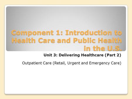Component 1: Introduction to Health Care and Public Health in the U.S. Unit 3: Delivering Healthcare (Part 2) Outpatient Care (Retail, Urgent and Emergency.