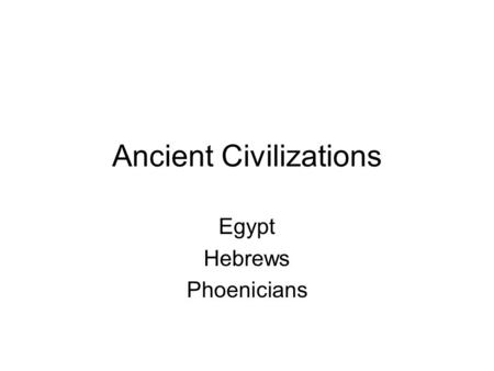 Ancient Civilizations Egypt Hebrews Phoenicians. Egypt Settled along the Nile Valley. Developed a writing system similar to cuneiform with pictures representing.