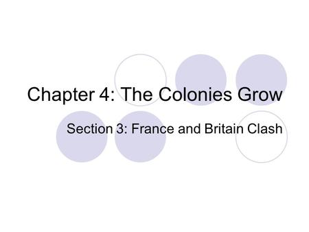 Chapter 4: The Colonies Grow Section 3: France and Britain Clash.