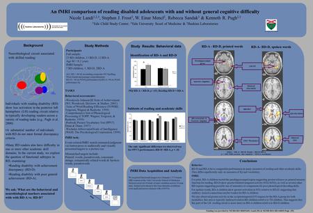 Yale University School of Medicine An fMRI comparison of reading disabled adolescents with and without general cognitive difficulty Nicole Landi 1,2,3,