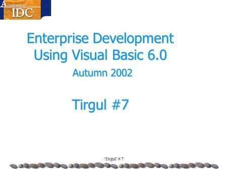 ‘Tirgul’ # 7 Enterprise Development Using Visual Basic 6.0 Autumn 2002 Tirgul #7.