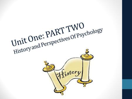 Unit One: PART TWO History and Perspectives Of Psychology.