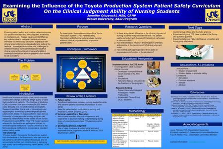 Examining the Influence of the Toyota Production System Patient Safety Curriculum On the Clinical Judgment Ability of Nursing Students Jennifer Olszewski,