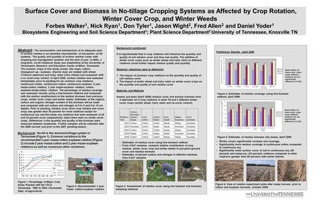 Surface Cover and Biomass in No-tillage Cropping Systems as Affected by Crop Rotation, Winter Cover Crop, and Winter Weeds Forbes Walker 1, Nick Ryan 1,