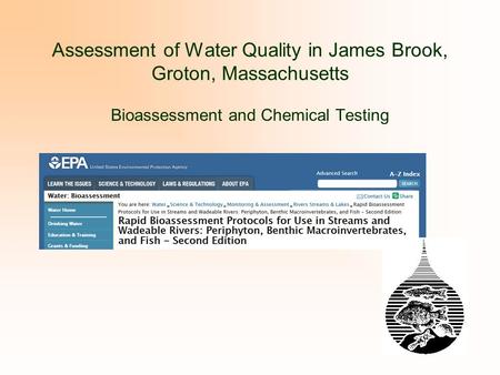 Assessment of Water Quality in James Brook, Groton, Massachusetts Bioassessment and Chemical Testing.