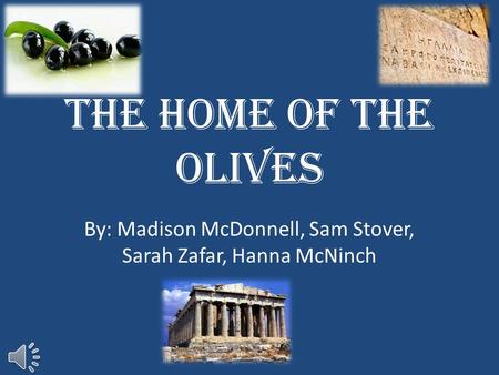 The Home Of the Olives By: Madison McDonnell, Sam Stover, Sarah Zafar, Hanna McNinch.