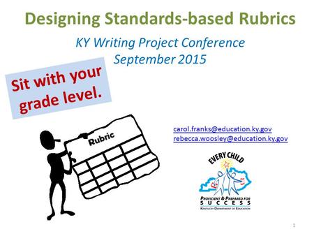 Designing Standards-based Rubrics KY Writing Project Conference September 2015 1  Sit with.