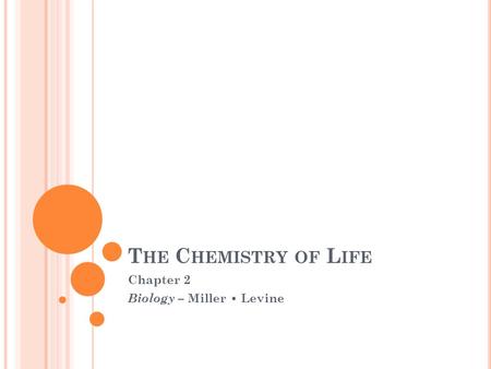 T HE C HEMISTRY OF L IFE Chapter 2 Biology – Miller Levine.