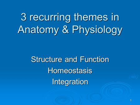 3 recurring themes in Anatomy & Physiology Structure and Function HomeostasisIntegration 1.