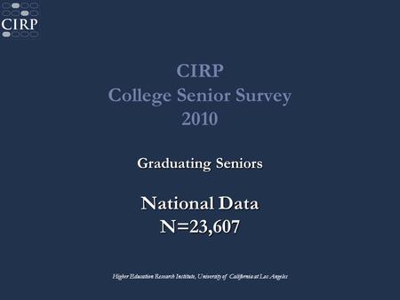 CIRP College Senior Survey 2010 Graduating Seniors National Data N=23,607 Higher Education Research Institute, University of California at Los Angeles.