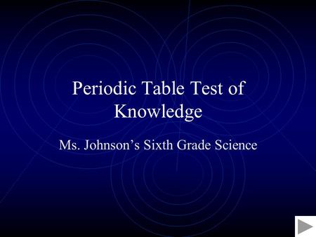 Periodic Table Test of Knowledge Ms. Johnson’s Sixth Grade Science.
