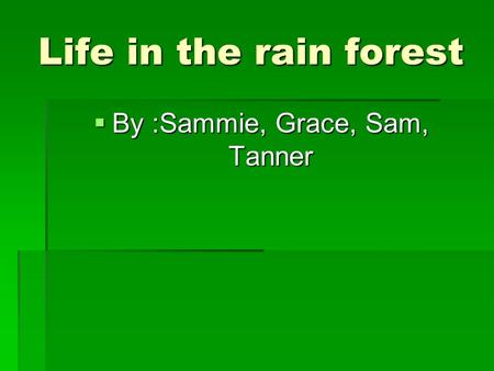 Life in the rain forest  By :Sammie, Grace, Sam, Tanner.