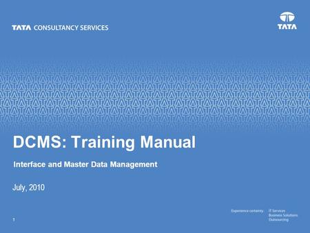 Text 1 July, 2010 DCMS: Training Manual Interface and Master Data Management.
