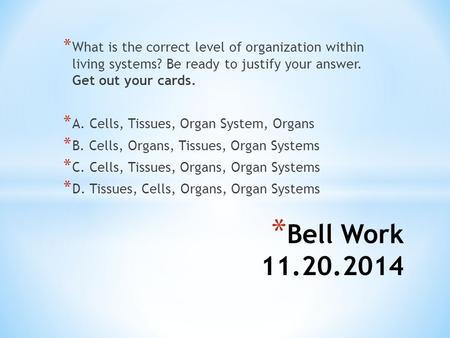 What is the correct level of organization within living systems