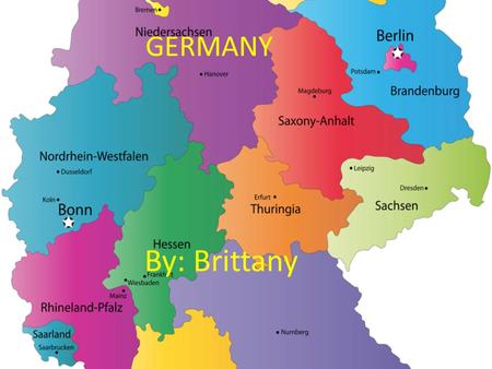 GERMANY By: Brittany. Major Cities Berlin: Capital of Germany, most ancient. 52.52 latitude north, 13.38 longitude east. 3.4 million inhabitants, it is.