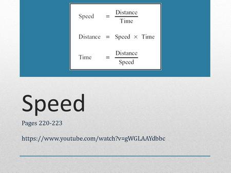 Speed Pages 220-223 https://www.youtube.com/watch?v=gWGLAAYdbbc.