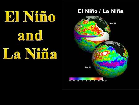 Definitions: El Niño - Unusually warm surface water temperatures in the Pacific ocean caused by weak or reversed direction trade winds. La Niña - Unusually.
