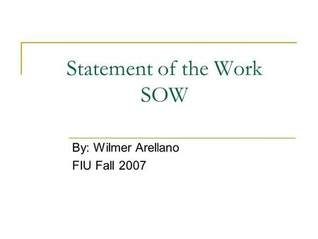 Statement of the Work SOW By: Wilmer Arellano FIU Fall 2007.