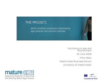 Workshop on Age and Employment 25 June 2008 Mike Healy Westminster Business School University of Westminster.