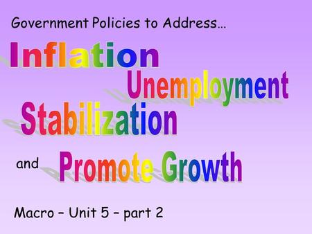 Government Policies to Address… Macro – Unit 5 – part 2 and.