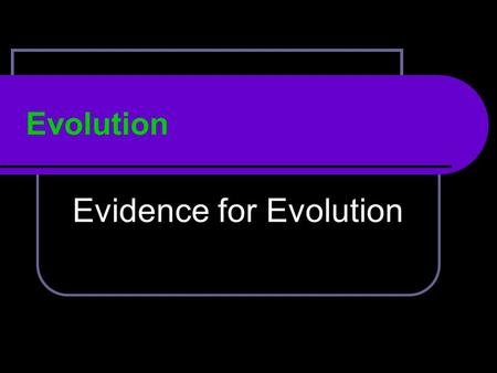 Evolution Evidence for Evolution. Other Evidence for Evolution: Adaptations – Camouflage, Mimicry Fossils Anatomy Embryology Biochemistry – DNA Evidence.