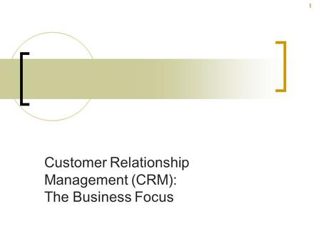 1 Customer Relationship Management (CRM): The Business Focus.