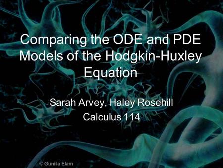 Comparing the ODE and PDE Models of the Hodgkin-Huxley Equation Sarah Arvey, Haley Rosehill Calculus 114.