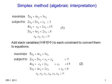 Simplex method (algebraic interpretation)