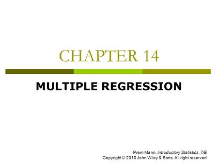 CHAPTER 14 MULTIPLE REGRESSION