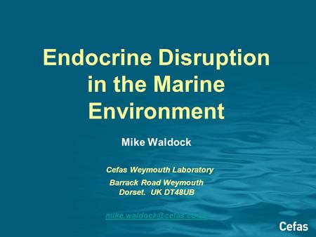 Endocrine Disruption in the Marine Environment Mike Waldock Cefas Weymouth Laboratory Barrack Road Weymouth Dorset. UK DT48UB