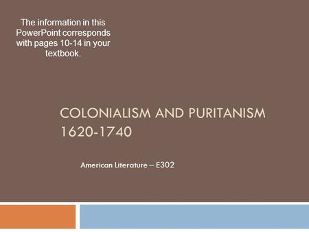 Colonialism and Puritanism