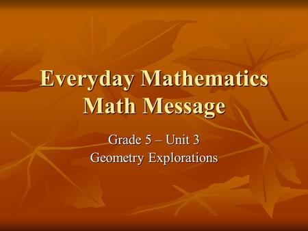 Everyday Mathematics Math Message