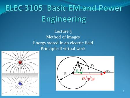 Lecture 5 Method of images Energy stored in an electric field Principle of virtual work 1.