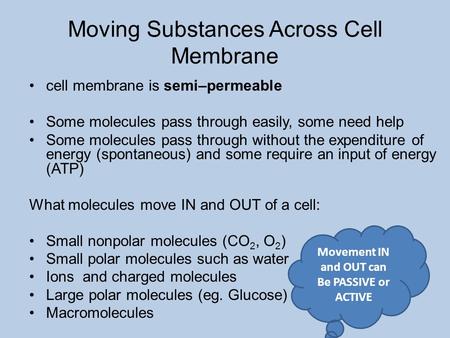 Moving Substances Across Cell Membrane