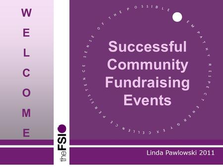 Linda Pawlowski 2011 Successful Community Fundraising Events WELCOMEWELCOME.