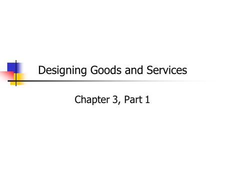 Designing Goods and Services Chapter 3, Part 1. Operations and Operations Strategy Designing an Operations System Managing an Operations System Done We.