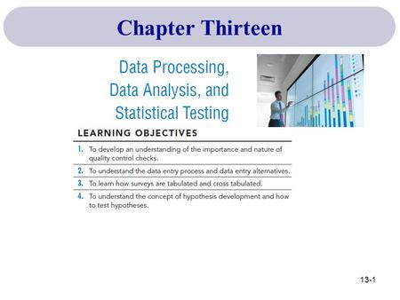 Chapter Thirteen 13-1. Validation & Editing Coding Machine Cleaning of Data Tabulation & Statistical Analysis Data Entry Overview of the Data Analysis.