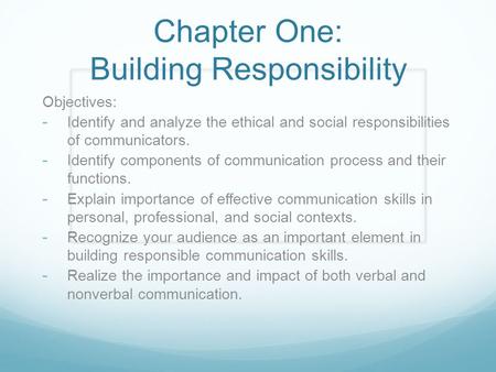 Chapter One: Building Responsibility