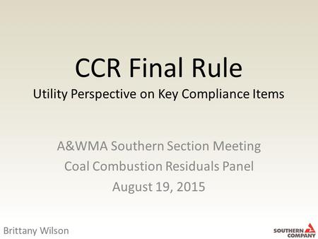 CCR Final Rule Utility Perspective on Key Compliance Items