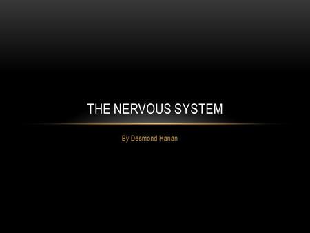 By Desmond Hanan THE NERVOUS SYSTEM. WHAT DOES IT DO? The nervous system is the part of the body that is in charge of data processing and controls an.