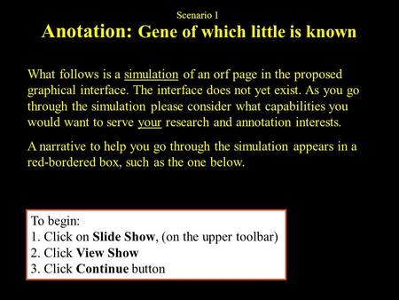 Anotation: Gene of which little is known What follows is a simulation of an orf page in the proposed graphical interface. The interface does not yet exist.