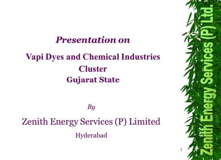 1 By Zenith Energy Services (P) Limited Hyderabad Presentation on Vapi Dyes and Chemical Industries Cluster Gujarat State.