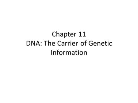 Chapter 11 DNA: The Carrier of Genetic Information.