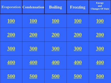 200 300 400 500 100 200 300 400 500 100 200 300 400 500 100 200 300 400 500 100 200 300 400 500 100 Evaporation Condensation BoilingFreezing Energy and.