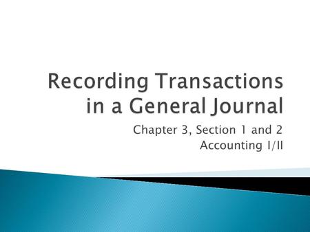 Chapter 3, Section 1 and 2 Accounting I/II.  1 st step – T-Accounts  2 nd step – Journalizing Debit Credit.
