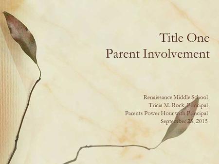 Title One Parent Involvement