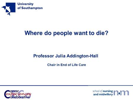Where do people want to die? Professor Julia Addington-Hall Chair in End of Life Care.